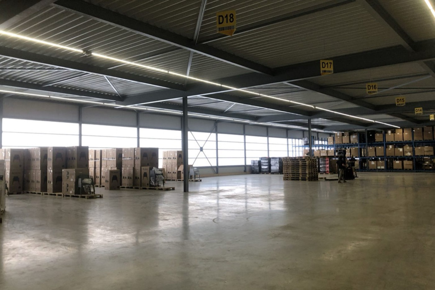 Warehouse met pallets en stellingen